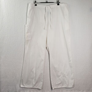SB Scrubs Pants XL White Elastic Waist Drawstring High Rise Pockets Wide Leg